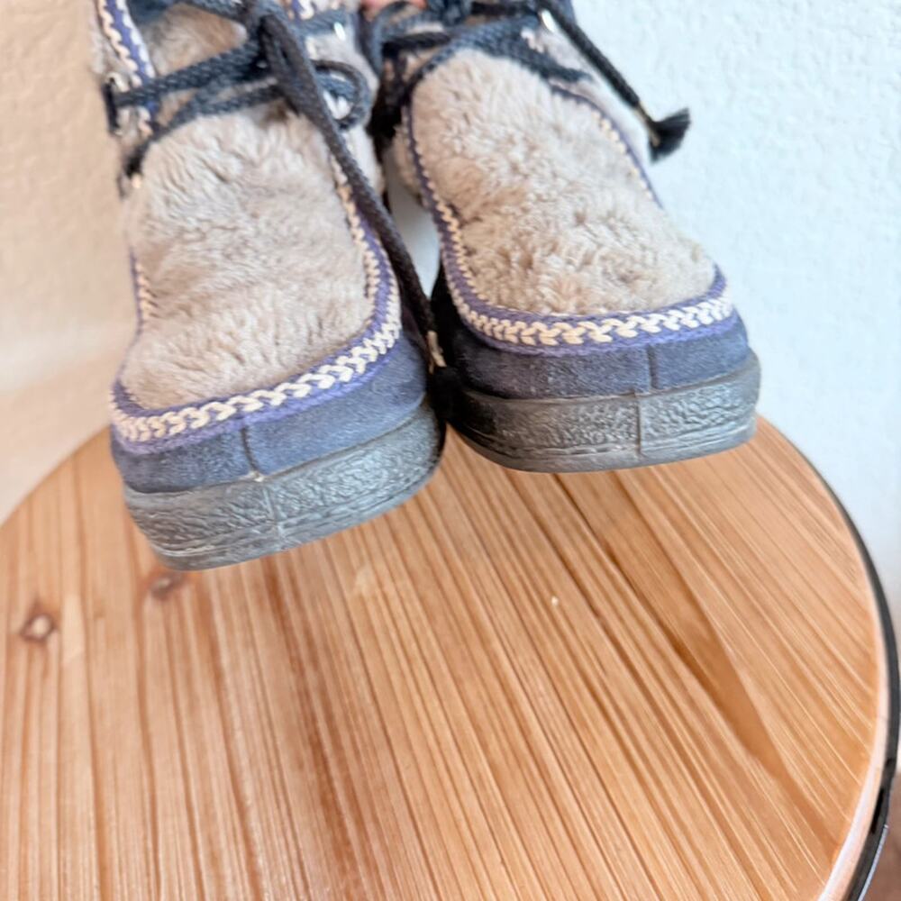 Yodelers Shearling Boots 7B Blue Suede Lace Up Made in USA Vintage Cozy - Picture 10 of 16